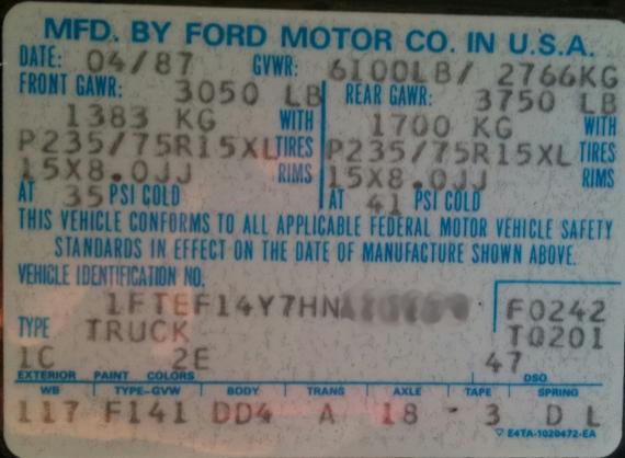 Ford Rear Axle Identification Chart