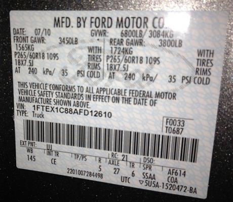 Ford Axle Code Chart